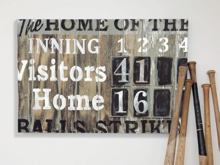 Baseball Wall Art Scoreboard by Aaron Christensen of EmbellishmentsStudio.com