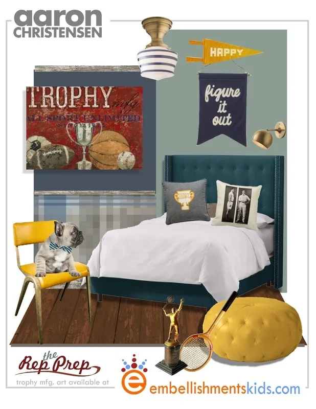 Teen Sports Theme Mood Board featuring Art  by Aaron Christensen , http://embellishmentsstudio.com