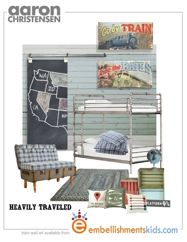 Transportation Train Boys Room Ideas Mood Board featuring Art  by Aaron Christensen, www.embellishmentsstudio.com