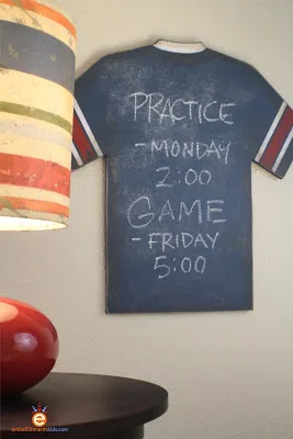 Vintage Sports DIY - Jersey Chalkboard by children's space designer Aaron Christensen.  DIY includes a chalkboard paint recipe.