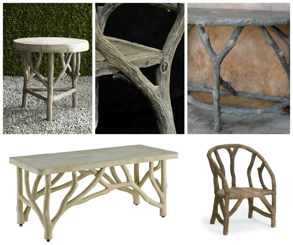 faux bois tables chairs and close ups
