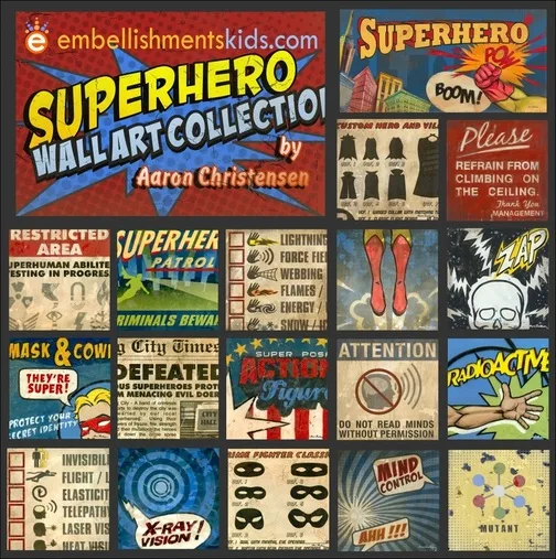 Superhero Wall Art Decor by Aaron Christensen Embellishments Kids