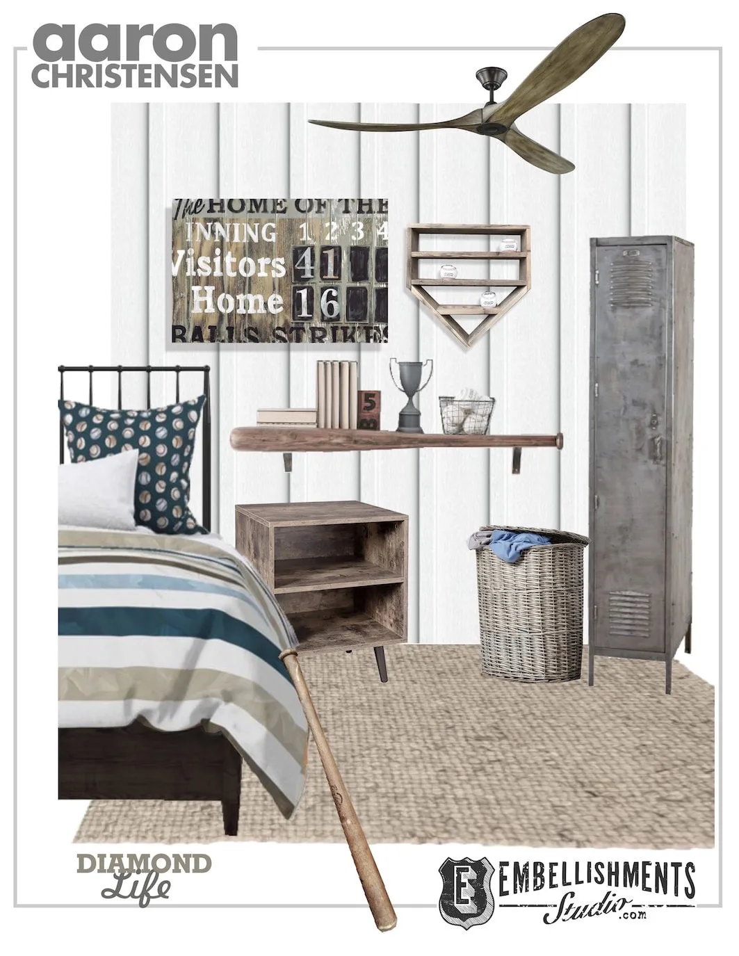 Baseball Bedroom Idea Design Board by EmbellishmentsStudio.com
