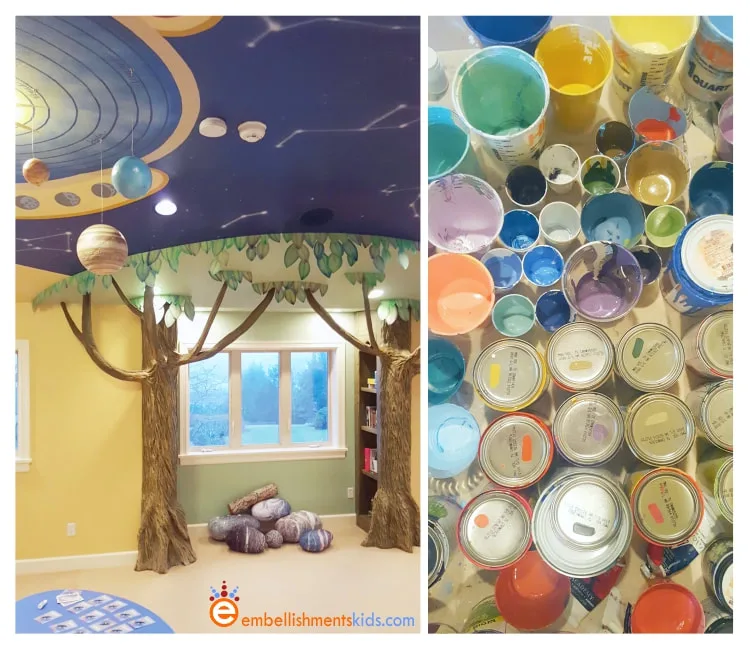 Tree Bookcase in a Science themed playroom by Aaron Christensen Embellishmentskids.com