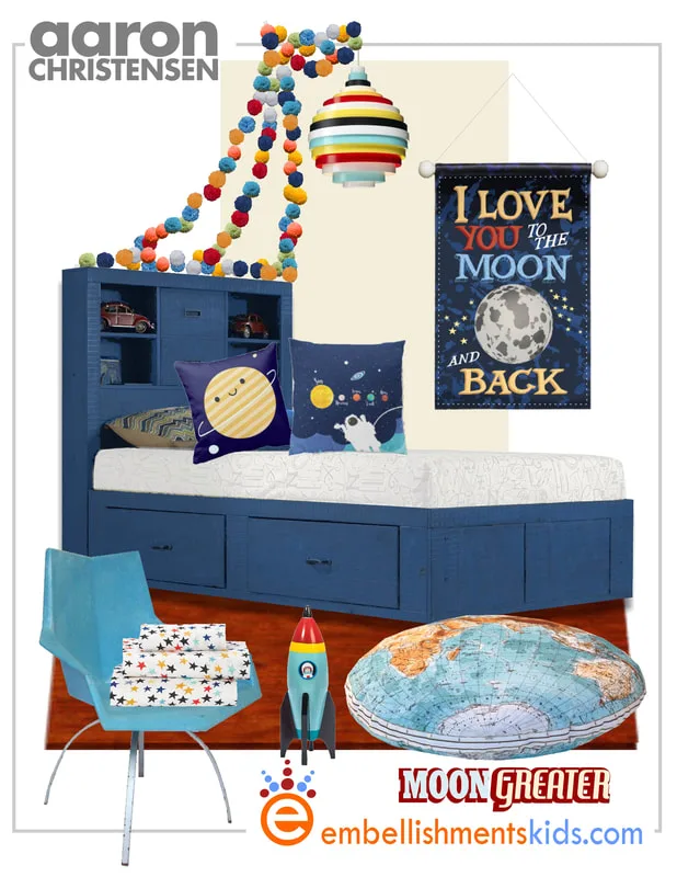 Designer Space and Stars Inspirational Wall Art and Decor Mood board for boys rooms by Aaron Christensen