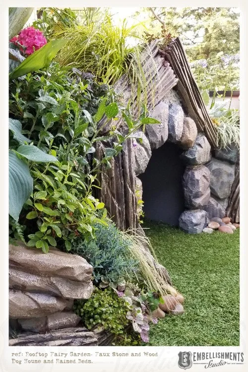 Living roof, rooftop fairy garden dog house by theme and kids space designer Aaron Christensen of Embellishmentsstudio.com