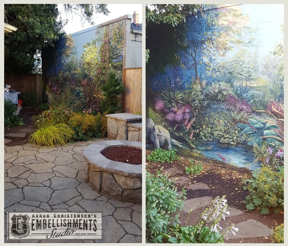 Exterior Wall Garden Landscape Mural by Aaron Christensen EmbellishmentsStudio.com
