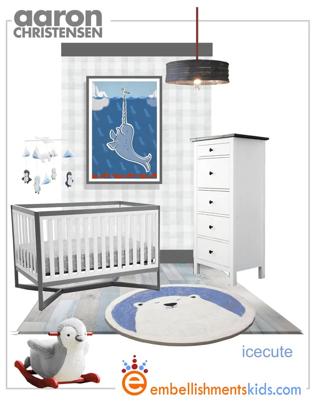 Narwhal Whale Wall Art Mood Board Nursery for Boys
