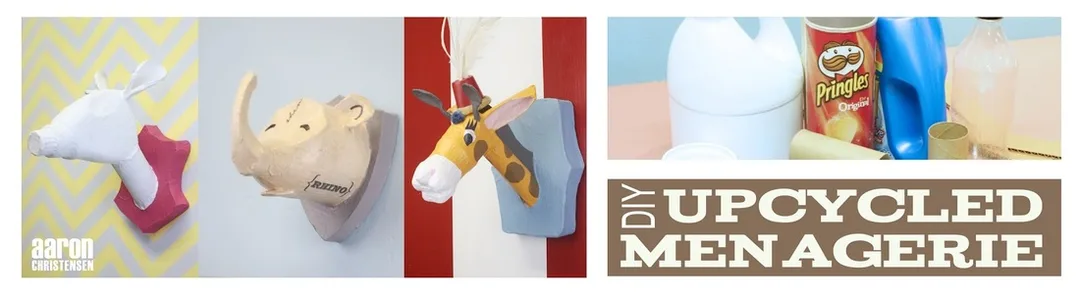 Reclaimed plastics turned into taxidermy wall decor.  A great crafting idea for kids.  You can create mounts using a variety of discarded recyclables.